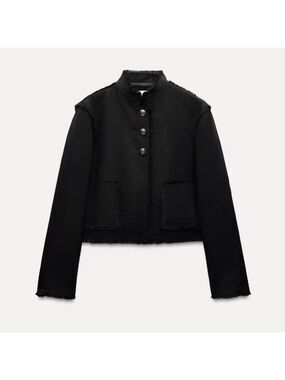 Zara ZW Collection 100% Wool Fringed Cropped Jacket Size L